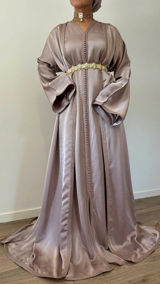 Takchita en drap de soie bronze