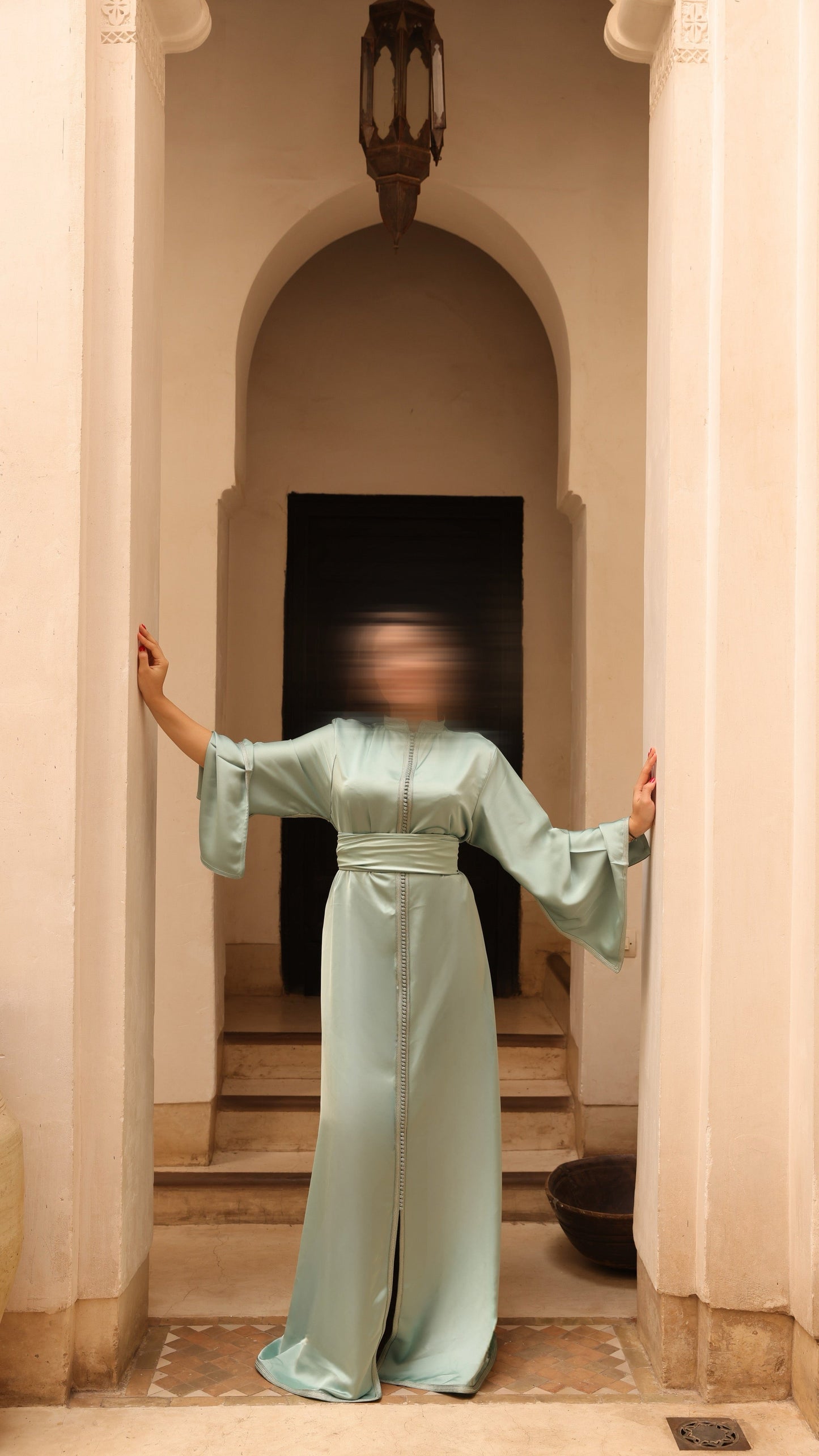 Caftan en drap de soie vert d'eau