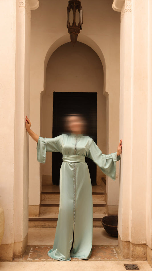 Caftan en drap de soie vert d'eau