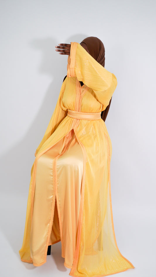 Takchita en mousseline de soie jaune